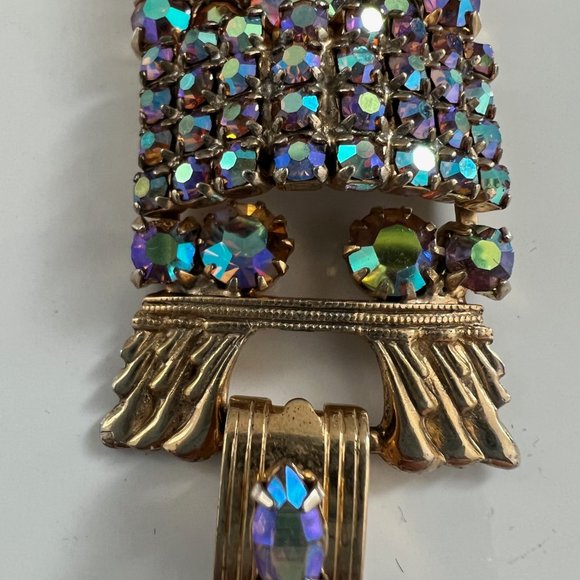 GLAMOROUS VINTAGE WIDE AB Rhinestone JEWELRY SET BRACELET EARRINGS CONTINENTAL - Picture 6 of 12